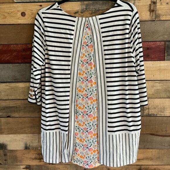 Matilda Jane X Gaines Harvest‎ Days Black White Striped Floral Top Size Medium - Picture 1 of 12